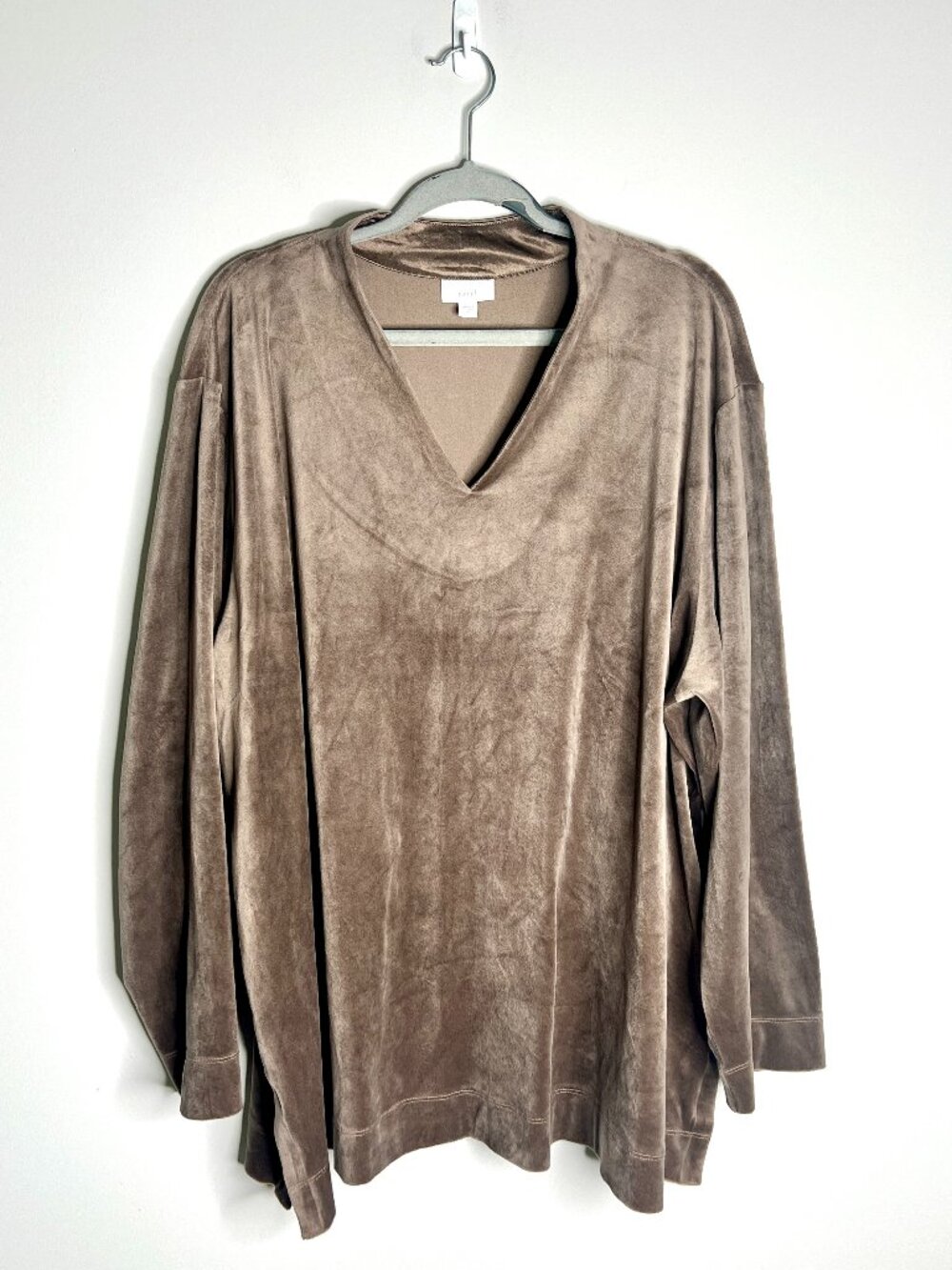 PureJill Taupe Velour Tunic V-Neck Top Long Sleeve Cozy Autumn Winter Plus Sz 4X